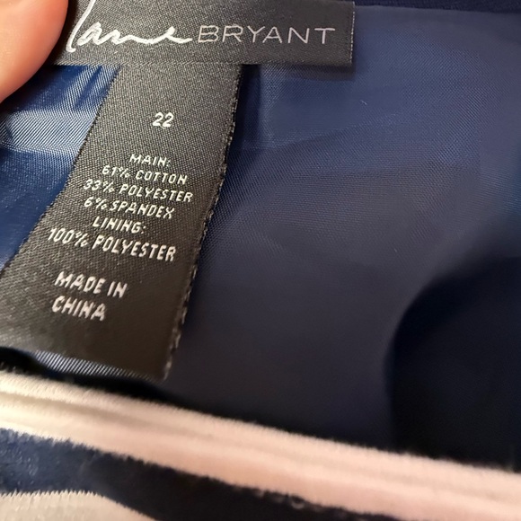 Lane Bryant Navy & White Striped Asymmetrical Zip Blazer - Picture 4 of 7